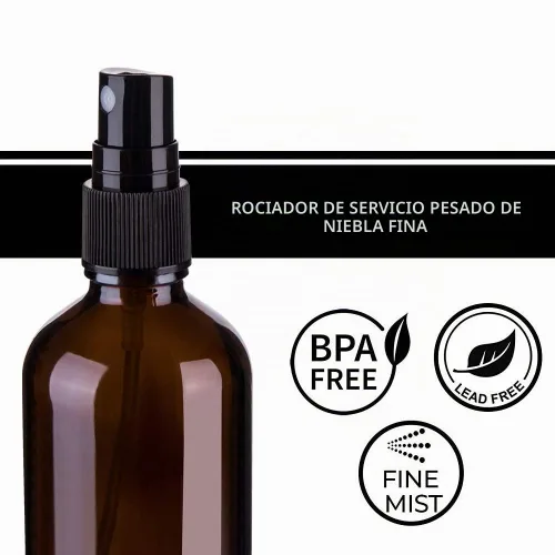Vista 4 de Hydior Botella de spray de vidrio ámbar de 4 onzas para aceite esencial, botella de spray vacía de niebla fina, paquete de 6
