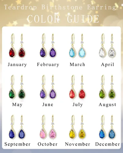 Vista 6 de Aretes colgantes de diamantes para mujer, chapados en plataoro, con diamantes de imitación, juego de aretes de lágrima colgantes, piedra natal