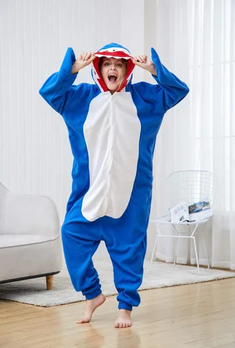 Vista 2 de Pijama de tiburón para adultos, disfraz de Halloween, ropa de dormir
