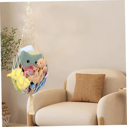 Vista 6 de Red de animales de peluche o hamaca de 77 pulgadas de largo, hamaca de cuerda de algodón con borla para almacenamiento de juguetes para dormitorio