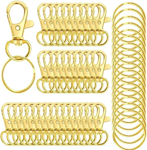 Vista 7 de 50 llaveros giratorios de alta calidad con llaveros, clip de llavero de metal y llavero, 25 ganchos para llavero y 25 llaveros para cordón, Negro