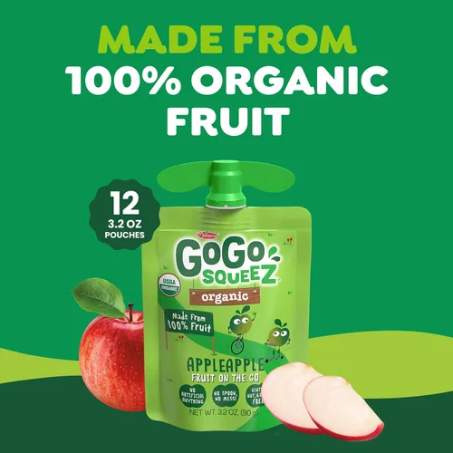 Vista 5 de GoGo squeeZ Puré de manzana orgánico y puré de fruta, manzana, 3.2 oz (paquete de 12), bocadillos de fruta orgánicos sin azúcar para niños, sin
