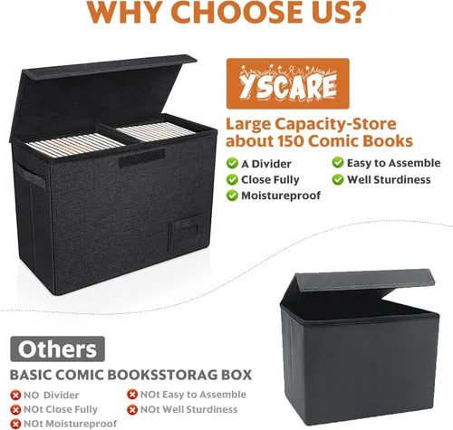 Vista 2 de YSCare Paquete de 2 cajas de almacenamiento de cómics, estuche plegable para cómics con divisores y asas de transporte, caja corta de cómic
