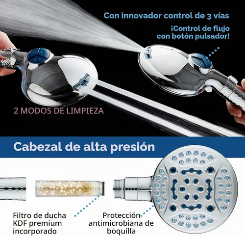 Vista 5 de AquaCare 4X 10-Mode High Pressure Hand Shower w/Filter & 2-mode Power Wash