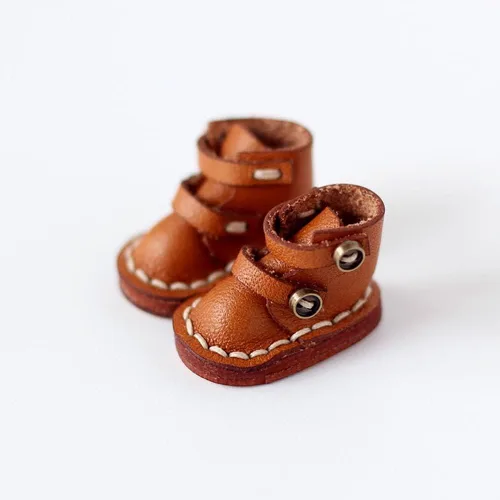 Vista 4 de Botas de cuero de vaca hechas a mano para OB11, Molly, GSC, 1/12 BJD accesorios para muñecas (blanco crema) Leather Cowhide Handmade Shoes
