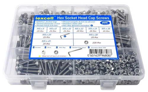 Vista 22 de iexcell - Juego de 20 piezas de tornillos de cabeza hexagonal M8 x 30/35/40/45/50 mm, acero inoxidable 304, rosca completa