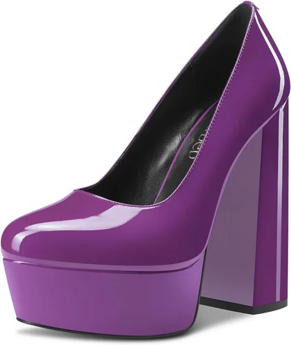 Vista 37 de TNYNFBEB Zapatos de tacón de plataforma alta para mujer, con puntera redonda, sin cordones, básicas, clásicas, de 5.5 pulgadas