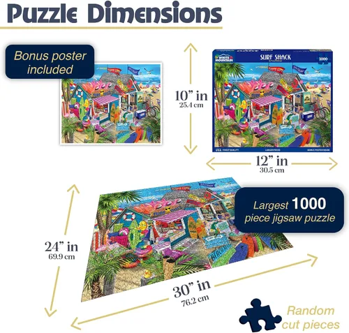 Vista 3 de White Mountain Rompecabezas de 1000 piezas de verano para la playa, tienda con piezas grandes, regalo para adultos y familia de 24 x 30 pulgadas