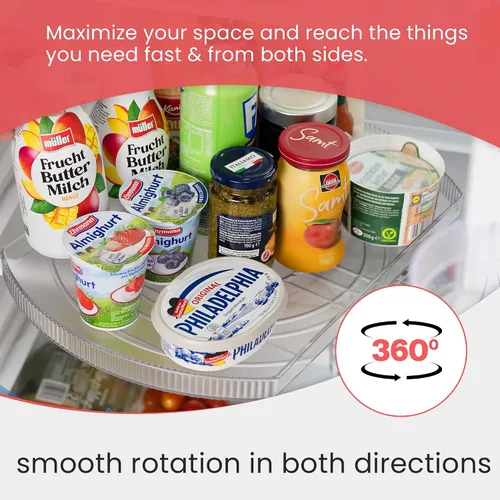 Vista 3 de Lazy Susan para refrigerador - Organizador de refrigerador giratorio de 360° y bandeja de almacenamiento para refrigerador, gabinete y despensa