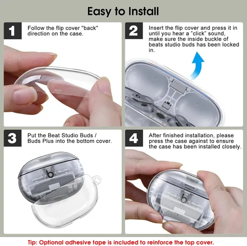 Vista 8 de Fintie Funda transparente para los nuevos Beats Studio Buds + (2023) / Beats Studio Buds 2021, funda protectora para auriculares antipérdida a