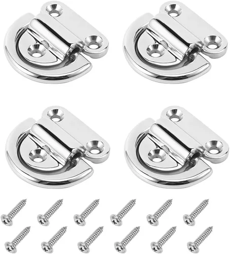 Vista 6 de Anclajes de amarre para camiones de acero inoxidable, ganchos de anillo en D plegables resistentes con tornillos, superficie altamente pulida