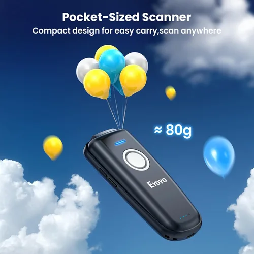 Vista 8 de Eyoyo Mini escáner de código de barras inalámbrico: escáner de código de barras Bluetooth portátil 3 en 1 con indicador de nivel de batería, lector