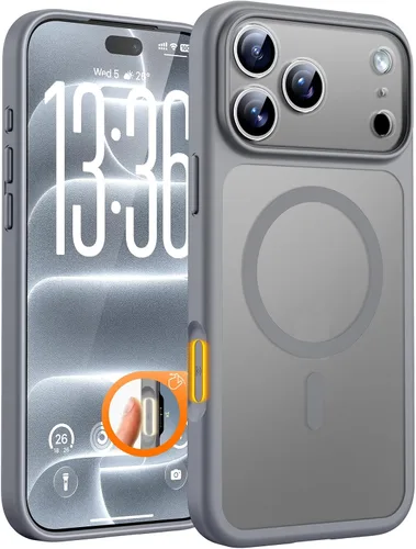 Vista 368 de TOCOL Funda magnética 3 en 1 para iPhone 15 Pro, mejorada [protección completa de cámara] con 2 protectores de pantalla, compatible con MagSafe Gris