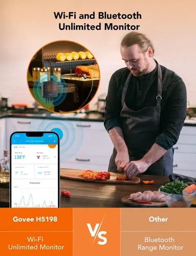 Vista 4 de Govee Termómetro de carne WiFi con 4 sondas, termómetro inalámbrico inteligente para carne con alerta de notificación de aplicación de rango
