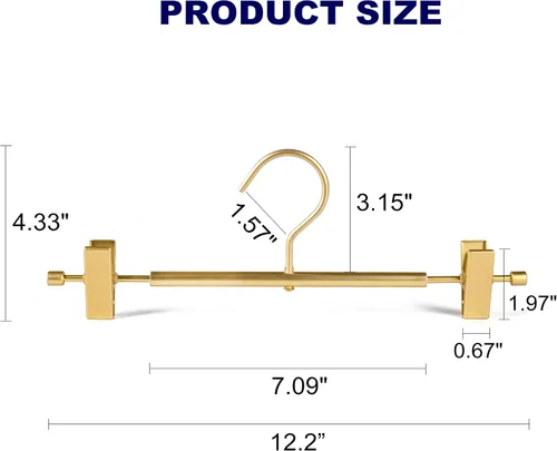 Vista 2 de Amber Home Paquete de 10 perchas de aluminio dorado mate de alta calidad, colgador de falda de metal extra suave y duradero de 12.2 pulgadas