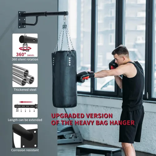 Vista 3 de Soporte de pared para bolsa pesada: Percha ajustable para saco de boxeo con rotación de 360 grados, soporte para bolsa de boxeo resistente