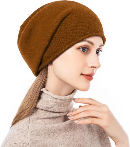 Vista 3 de QUEENFUR Gorro de punto holgado para mujer, gorro de esquí de cachemira, gorro de invierno suave y cálido