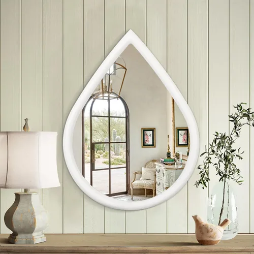 Vista 12 de Espejo de lágrima con marco de madera, espejos negros para colgar en la pared, pequeños espejos decorativos ovalados, espejo único ovalado