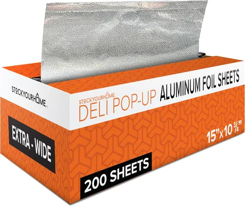 Vista 8 de 200 hojas de papel de aluminio precortadas para delicatessen - Hojas emergentes de 9 pulgadas para restaurante, cubiertas desechables para alimentos