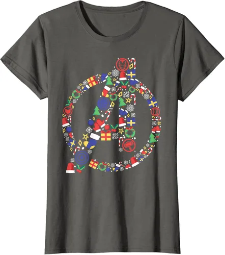 Vista 9 de Marvel Avengers A Logo Symbol Holiday Christmas Icons Camiseta, Negro