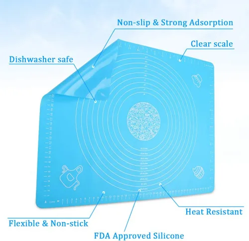 Vista 5 de Ewinever Juego de alfombrillas de pastelería antiadherentes 6 en 1 con cortador de repostería reutilizable para amasar, raspador y cepillo para untar