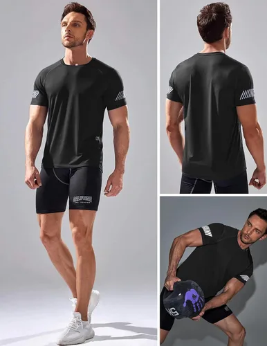Vista 6 de Paquete de 5 camisetas de manga corta con cuello redondo y de secado rápido para hombre camisetas deportivas para correr entrenar o ir al gimnasio