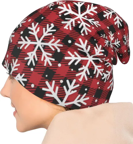 Vista 7 de Gorros de punto con temática navideña, diseño de copo de nieve, gorro elástico holgado para mujeres y hombres