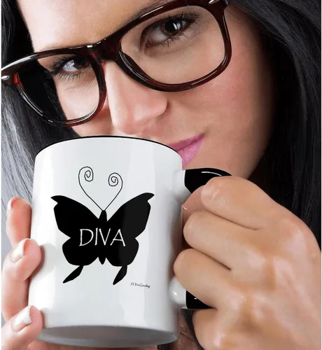 Vista 2 de 3dRose Diva Butterfly - Taza negra de dos tonos, 11 onzas, multicolor, taza_5898_4