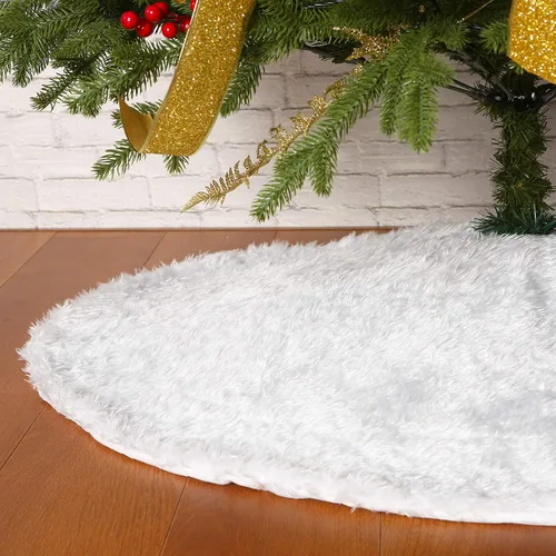 Vista 7 de Sattiyrch Falda de árbol de Navidad de piel sintética blanca de 36 pulgadas, cubierta de base de árbol de felpa suave para árbol de 4 a 5.5 pies