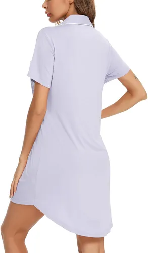 Vista 133 de Samring Camisón de pijama para mujer, manga corta/larga, con botones, camisón para dormir, camisón para novio, talla XXL