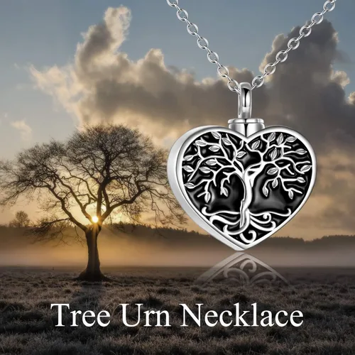 Vista 5 de ONEFINITY Collar de urna de cremación para cenizas, plata de ley, concha de abulón, árbol de la vida, collar con medallón que sostiene imágenes