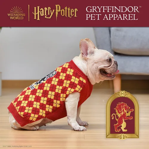 Vista 2 de Harry Potter Gryffindor Suéter para perro, ropa exterior para mascotas, ropa y accesorios para perros con licencia oficial para casas de Hogwarts