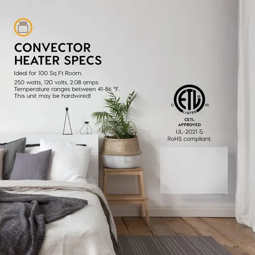 Vista 4 de EconoHome Panel Calefactor de Montaje en Pared con Protector de Calor - Calentador de Convección a Prueba de Salpicaduras de 250 Vatios