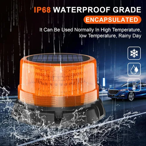 Vista 4 de AnTom Luces estroboscópicas LED solares inalámbricas, luz de baliza ámbar recargable impermeable con base magnética fuerte, advertencia de rotación