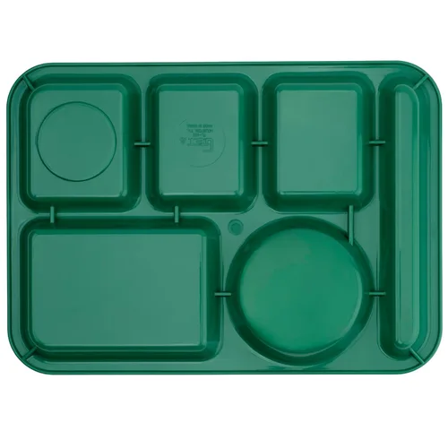 Vista 4 de G.E.T. Bandeja escolar para cafetería con 6 compartimentos, para zurdos, 10 x 14 pulgadas, verde bosque (paquete de 4)