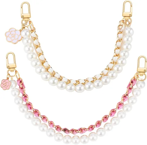 Vista 14 de 2 piezas de cadenas extensoras para bolsos de metal negro con perlas, dobles extensores de correa para bolsos, para bolsos de mano y bandolera