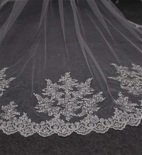 Vista 4 de Faithclover - Velos de boda con lentejuelas y encaje, color blanco