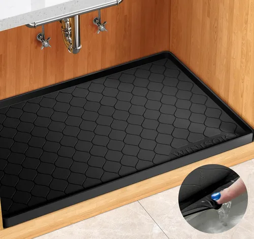 Vista 12 de Winisok Alfombrilla de silicona para debajo del fregadero de 19 x 19 pulgadas, artículos esenciales de cocina y artilugios, forro de estante