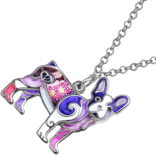 Vista 3 de BONSNY Collar de Bulldog Francés con diamantes de imitación esmaltados, diseño original para mujeres y niños