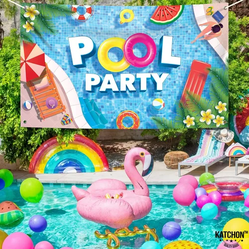 Vista 4 de KatchOn, Fondo extragrande para fiesta en la piscina, 72 x 44 pulgadas, pancarta de fiesta en la piscina para decoraciones de fiesta de piscina
