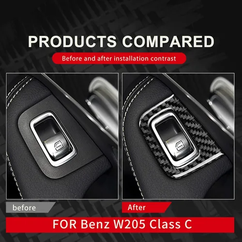 Vista 3 de Fibra de carbono, para accesorios de Mercedes Benz, calcomanía para interruptor de ventana de puerta interior de automóvil para Mercedes Benz W205