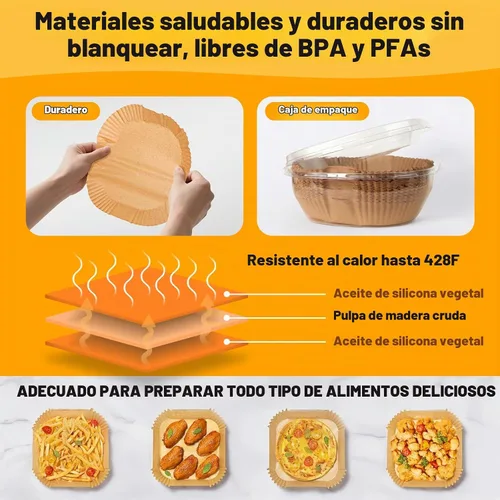 Vista 6 de 375 forros de papel para freidora de aire, cuadrados de 8 pulgadas, desechables, papel pergamino resistente para freidora de aire de 5 a 8 cuartos