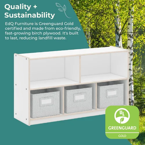 Vista 6 de Guidecraft EdQ - Almacenamiento de 5 compartimentos de 24 pulgadas, color blanco con 3 contenedores de tela: estantería multiusos de madera