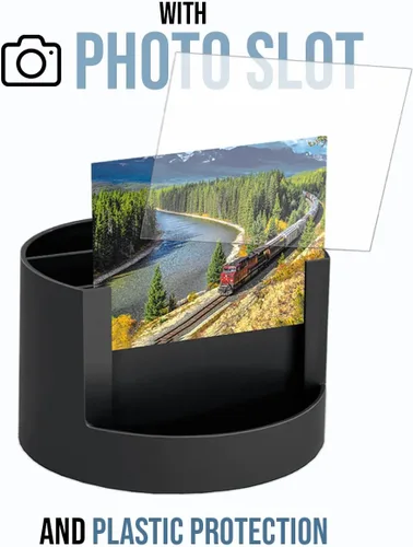 Vista 3 de Acrimet Organizador de escritorio compacto, 4 ranuras espaciosas, soporte redondo para lápices y accesorios con ranura para fotos, ideal