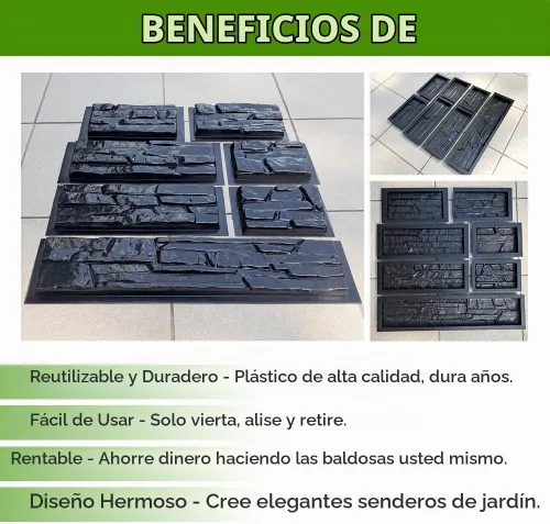 Vista 8 de 5 moldes de plástico ABS de 0.079 in para pared de yeso de hormigón, baldosas de cemento de piedra, molde de losa de cemento de pared, moldes