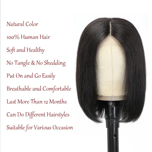 Vista 4 de Peluca corta recta Bob de 12 pulgadas 4x1 cierre de encaje 12A Remy cabello humano densidad 150% negro natural