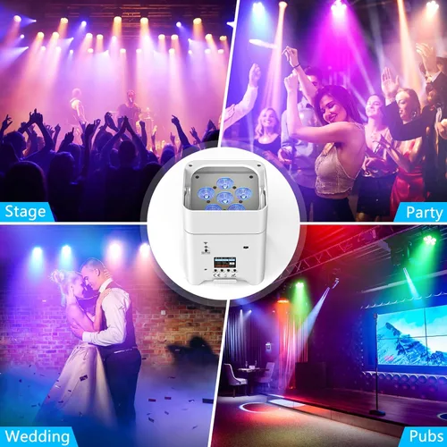 Vista 7 de HOLDLAMP - Luces de escenario alimentadas por batería, 9600mAh recargables Par Can con 6x18W RGBWA+UV APP/Control remoto/DMX512/Activadas por