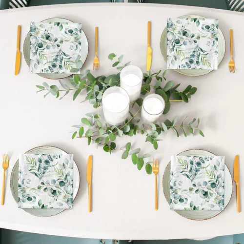 Vista 7 de AnyDesign 80 servilletas de papel de eucalipto vegetal, acuarela, hojas verdes de primavera, servilletas de almuerzo, servilletas decorativas