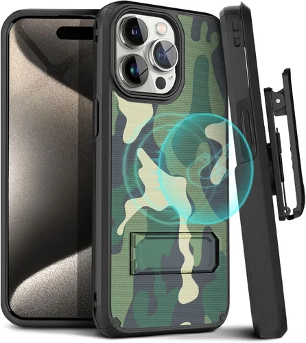 Vista 15 de MOTIVE Funda para iPhone 15 con clip para cinturón, magnética compatible con MagSafe, combo de funda de carcasa a prueba de golpes, funda para Negro