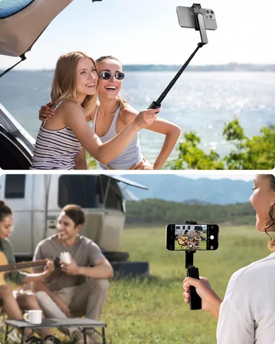 Vista 2 de Viozon Palo selfie inalámbrico de aleación de aluminio, ligero, extensible, de bolsillo, con control remoto, compacto para selfie de viaje Negro